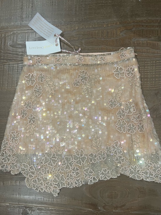 LoveShackFancy Dresses & Skirts - LoveShackFancy Blush Sequin & Beaded Floral Mini Skirt